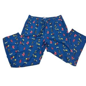 J.Crew Mens Pajama Pants Lounge Sleepwear Dog Print Blue Large Flannel
